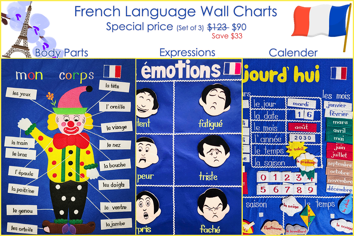 French Language - Fabric Wall Charts - 3 Set
