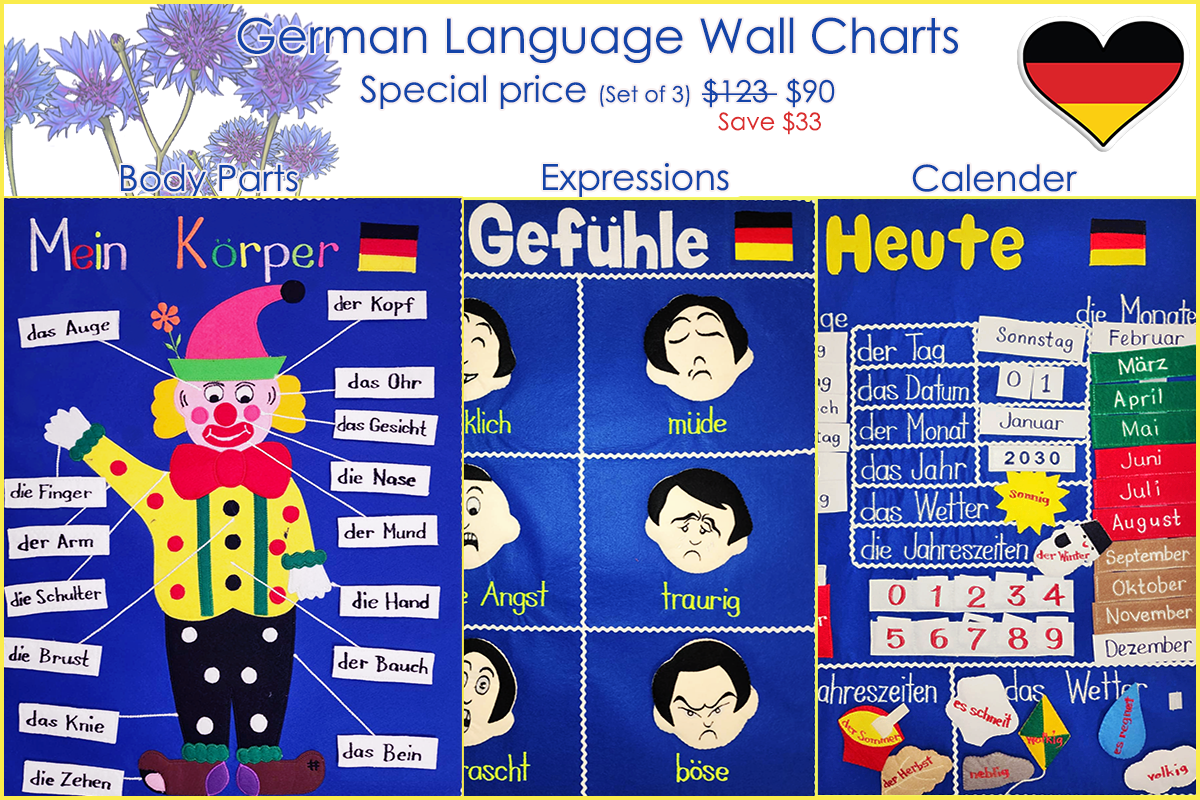 German Language - Fabric Wall Charts - 3 Set
