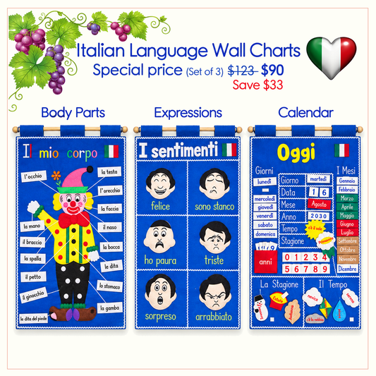 Italian Language - Fabric Wall Charts - 3 Set